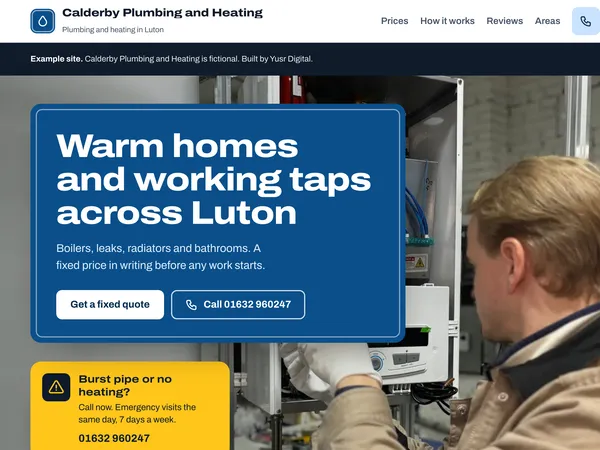 Example website for an invented Luton plumber, Calderby Plumbing and Heating